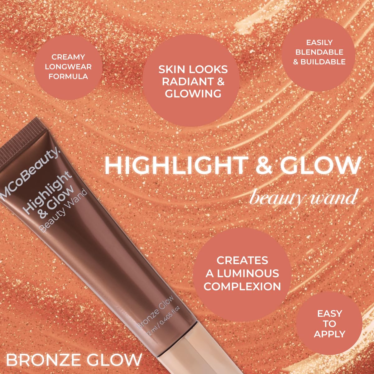 MCoBeauty Highlight & Glow Beauty Wand, Peach Glow & Bronze Glow Bundle (Pack of 2), Vegan, Cruelty Free Cosmetics