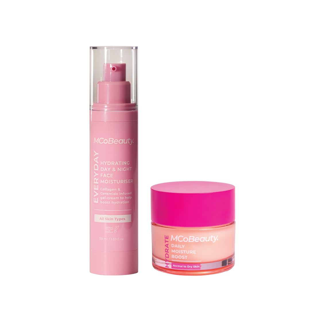 MCoBeauty Hydrate Daily Moisture Boost & Hydrating Day And Night Face Moisturizer Bundle (Pack of 2) Vegan, Cruelty Free Cosmetics