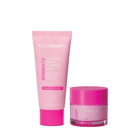 MCoBeauty Hydrate Intense Moisture Boost & Hydrate Moisture Boost Overnight Mask (Pack of 2), Vegan, Cruelty Free Cosmetics