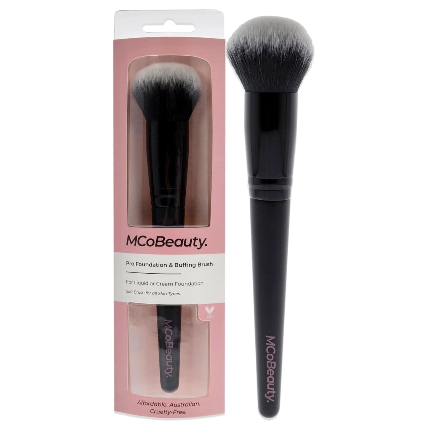 MCoBeauty Flawless Glow Luminous Skin Filter, Fragrance Mist no. 4, 2-in-1 Lip Oil, Perfect Cream Concealer & Pro Foundation and Buffing Brush Bundle (Pack of 5) Vegan, Cruelty Free Cosmetics