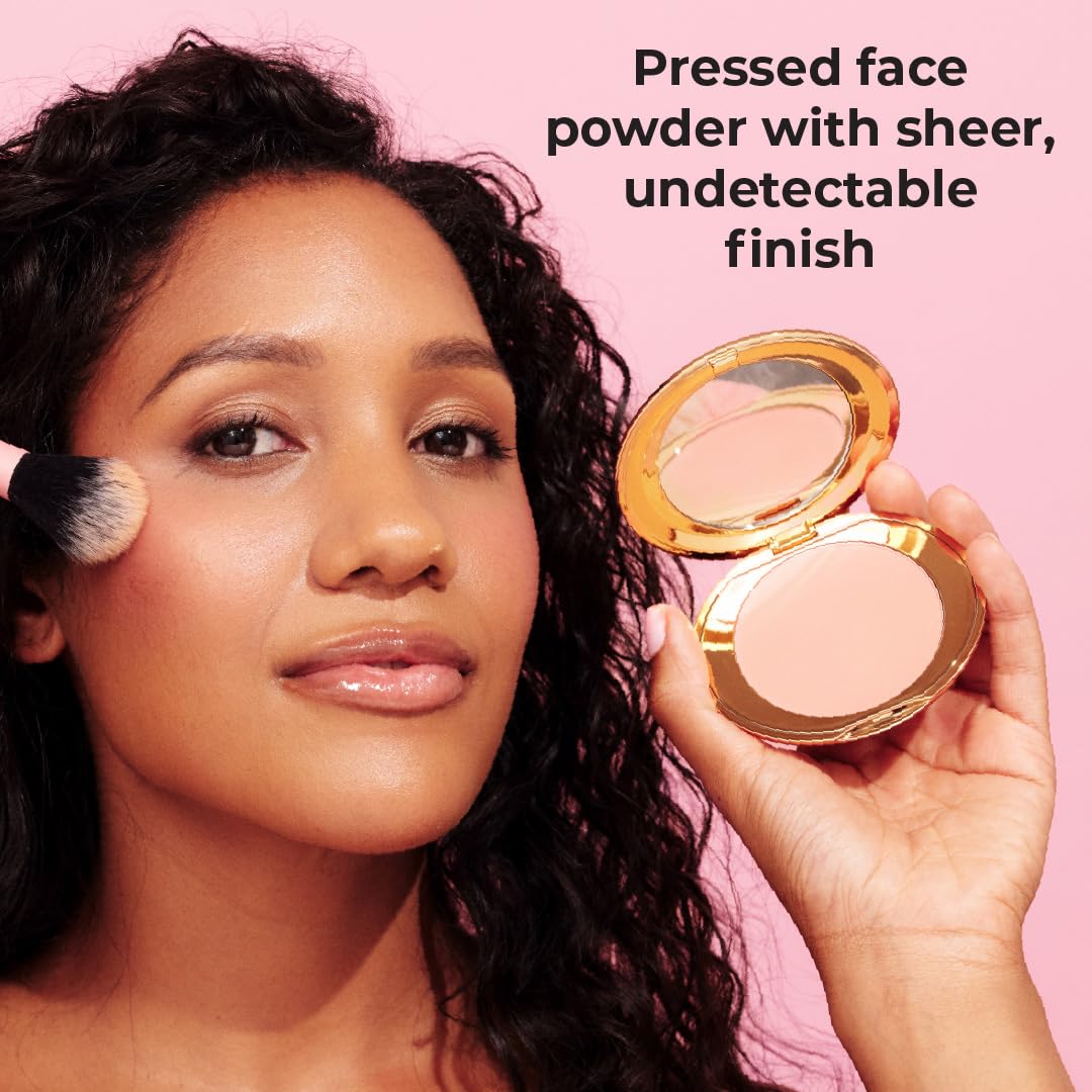 MCoBeauty Flawless Face Bundle, Pressed Powder in Medium Warm, Flawless Setting Spray, and Bronzing Drops, Pack of 3, Vegan, Cruelty Free Cosmetics