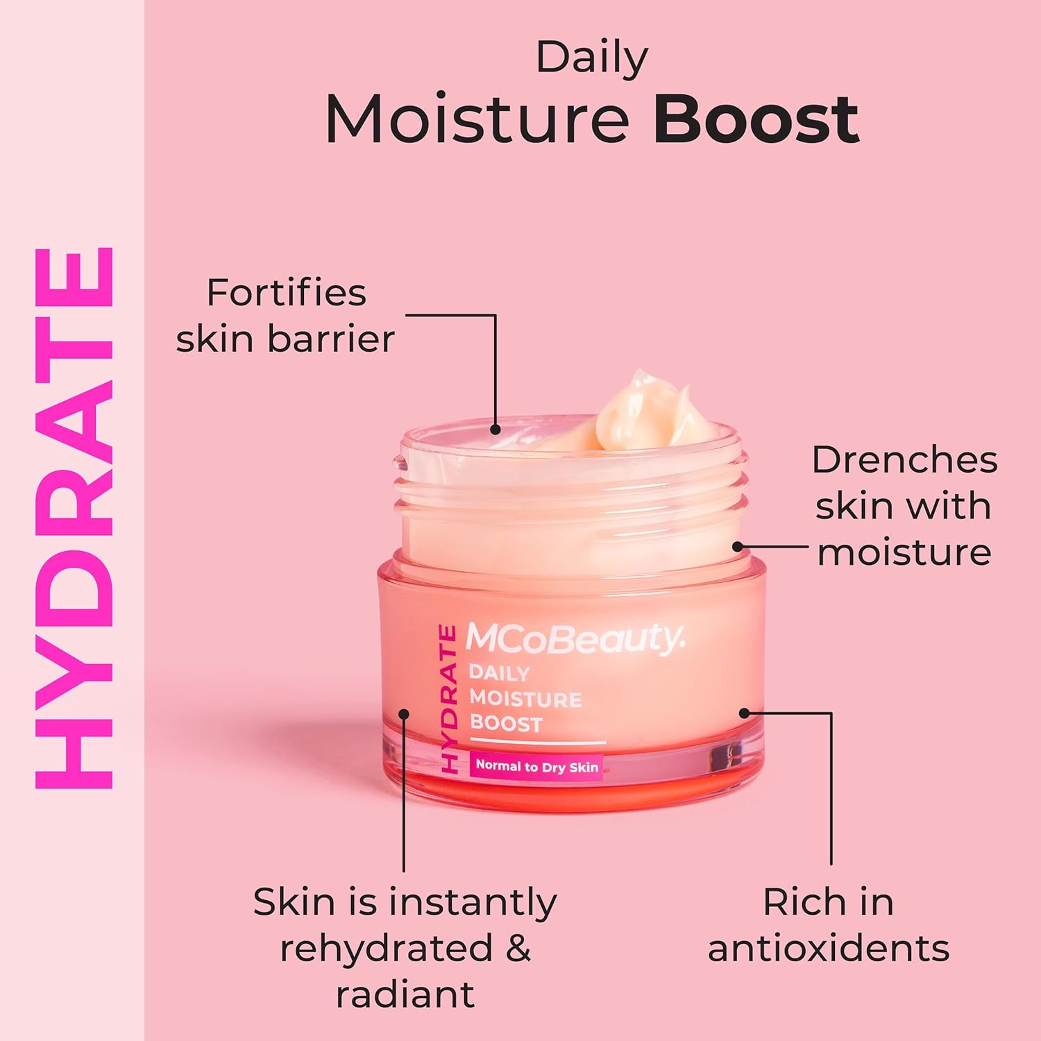MCoBeauty Hydrate Daily Moisture Boost & Hydrating Day And Night Face Moisturizer Bundle (Pack of 2) Vegan, Cruelty Free Cosmetics