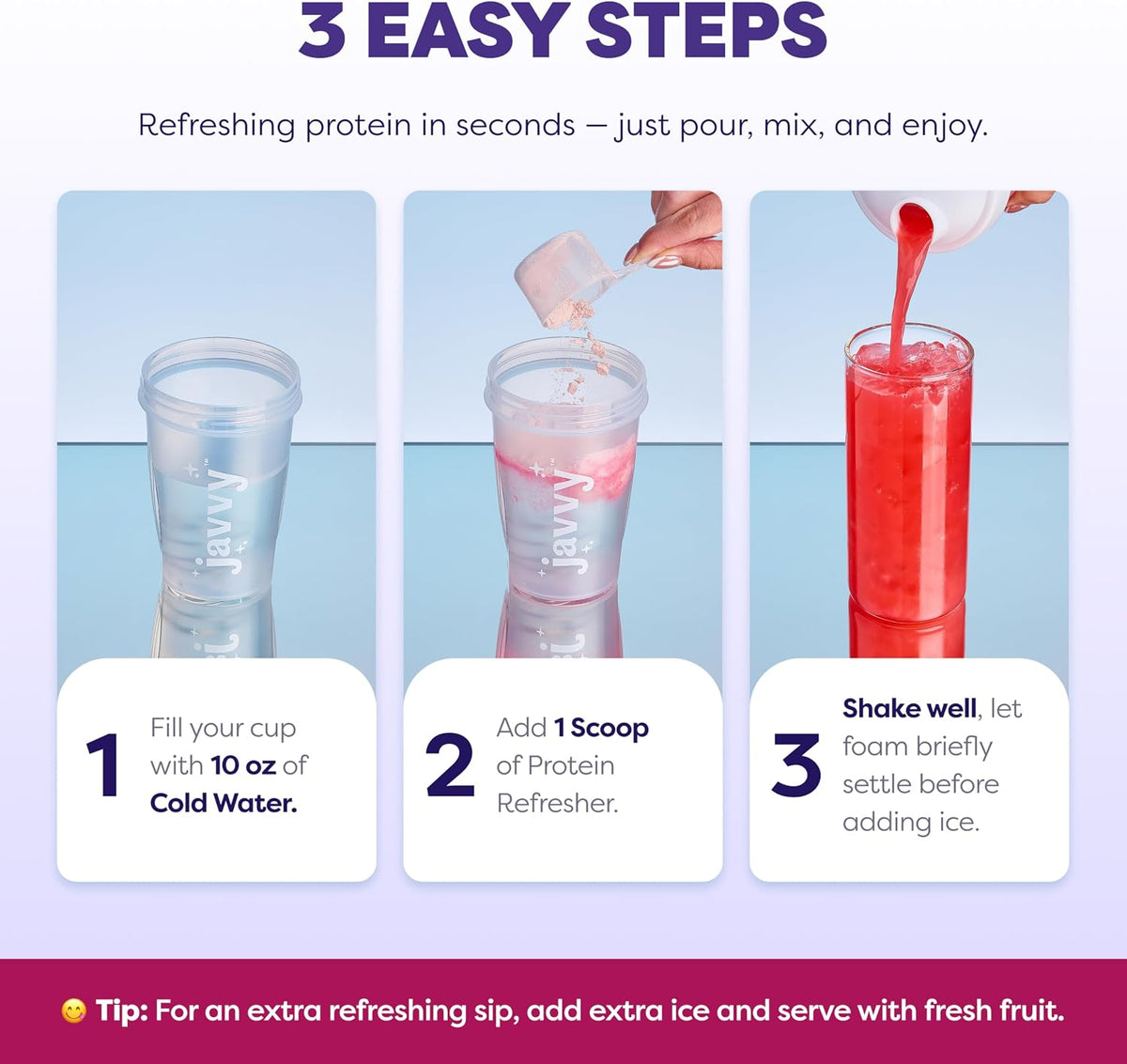 Javvy Clear Protein Refresher Drink Mix – 10g of Whey Protein and Collagen Peptides, Electrolytes Powder, Natural Flavors, 0g of Sugar, 45mg Caffeine, 20 Servings, Strawberry Berry Acai
