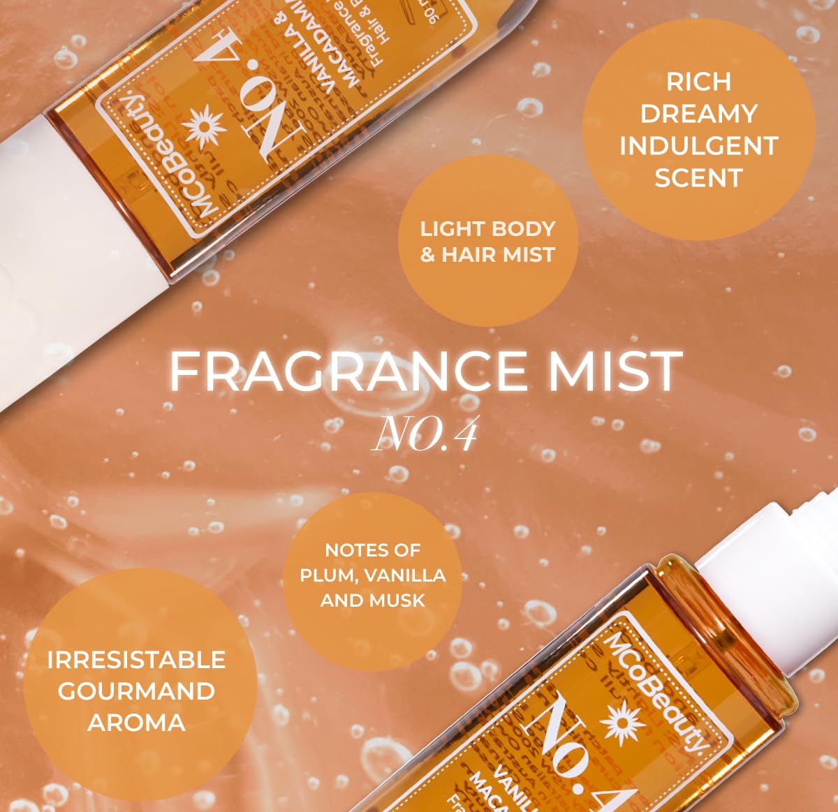 MCoBeauty Flawless Glow Luminous Skin Filter, Fragrance Mist no. 4, 2-in-1 Lip Oil, Perfect Cream Concealer & Pro Foundation and Buffing Brush Bundle (Pack of 5) Vegan, Cruelty Free Cosmetics