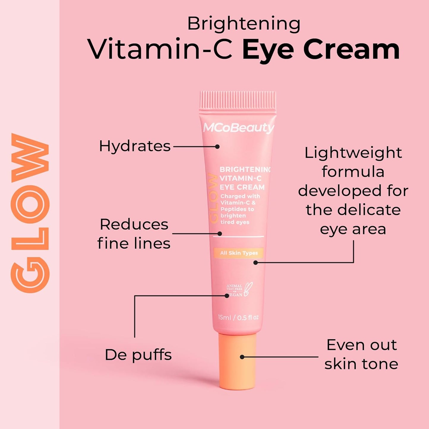 MCoBeauty Hydrate Balancing Hyaluronic Cream Cleanser, Glow Brightening Vitamin-C Eye Cream Vitamin C Facial Wipes Bundle (Pack of 3) Vegan, Cruelty Free Cosmetics