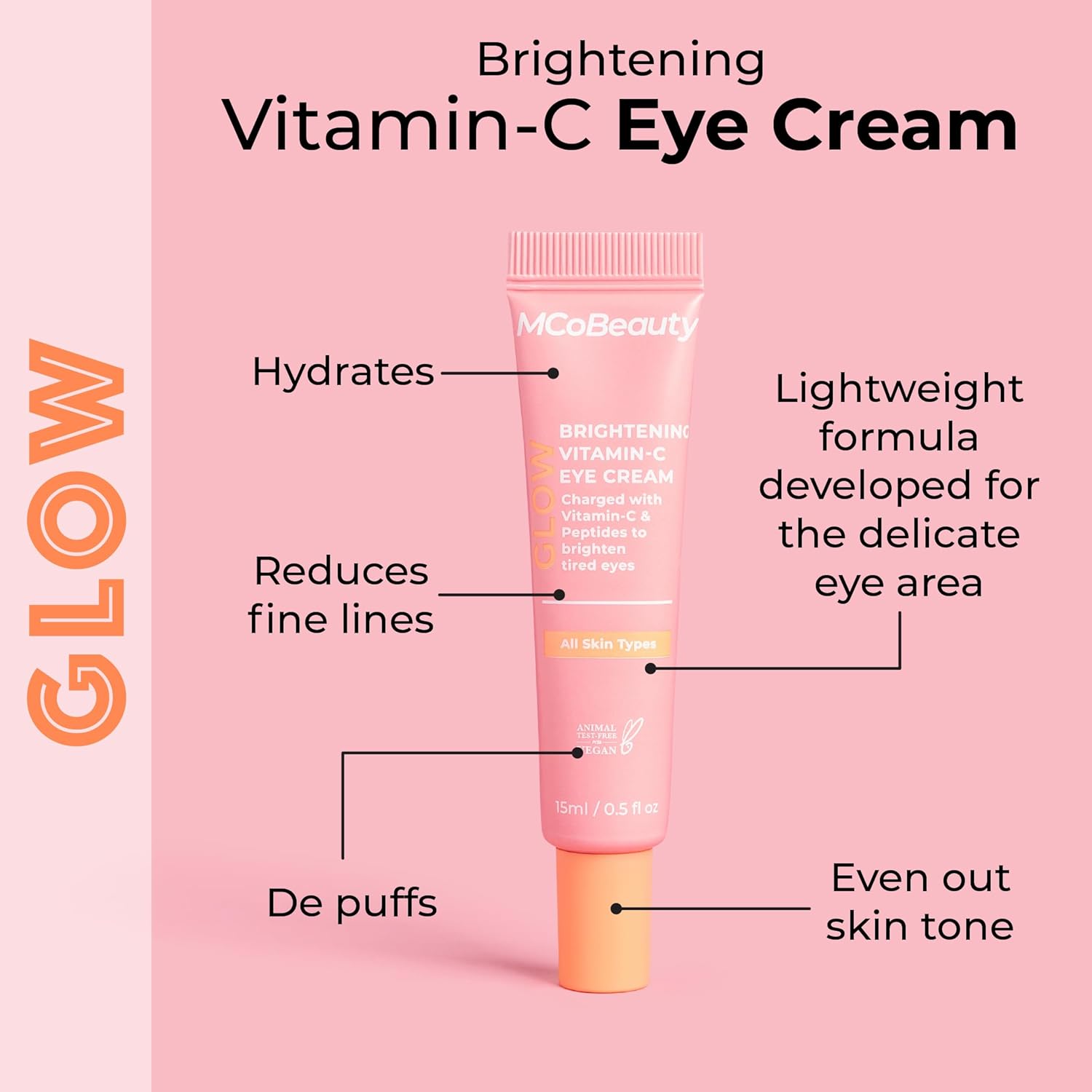 MCoBeauty Hydrate Balancing Hyaluronic Cream Cleanser, Glow Brightening Vitamin-C Eye Cream Vitamin C Facial Wipes Bundle (Pack of 3) Vegan, Cruelty Free Cosmetics