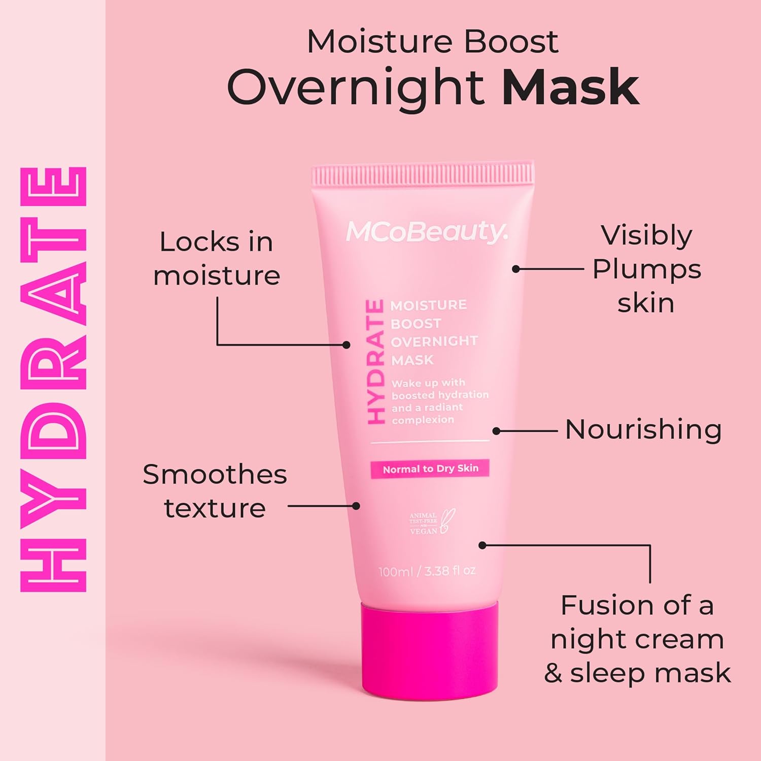 MCoBeauty Hydrate Intense Moisture Boost & Hydrate Moisture Boost Overnight Mask (Pack of 2), Vegan, Cruelty Free Cosmetics