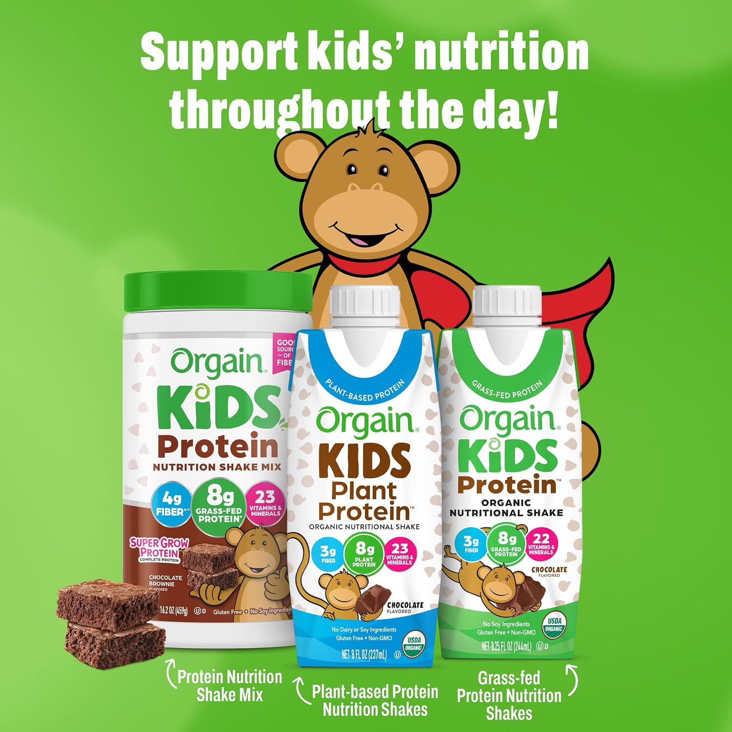 Orgain Organic Kids Nutritional Dairy Protein Shakes, Chocolate, Healthy Kids Snacks, 8g Grass-Fed Protein, 3g Fiber, 22 Vitamins & Minerals, No Soy Ingredients, Non-GMO, 8.25 Fl Oz, Pack of 12