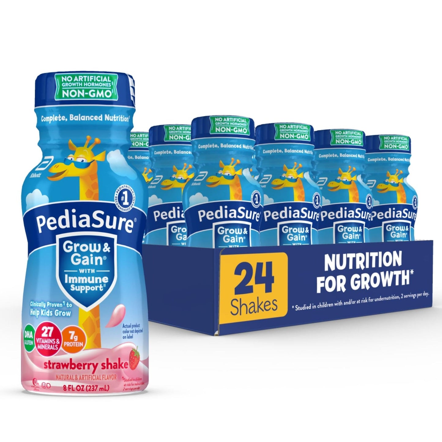PediaSure Grow & Gain with Immune Support, 27 Vitamins & Minerals for Kids, 7g Protein, Non-GMO, Gluten-Free, Chocolate, 8-fl-oz Bottle, Pack of 24