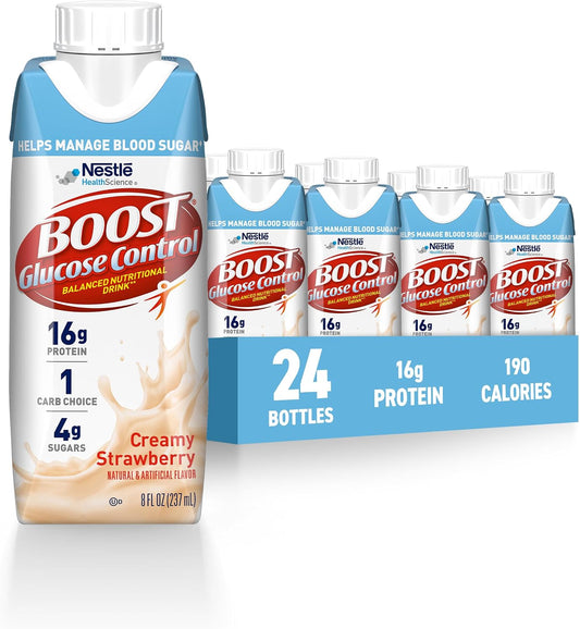 BOOST Glucose Control Ready to Drink Nutritional Drinks, Creamy Strawberry, 8 fl oz Carton (4 x 6 Packs)