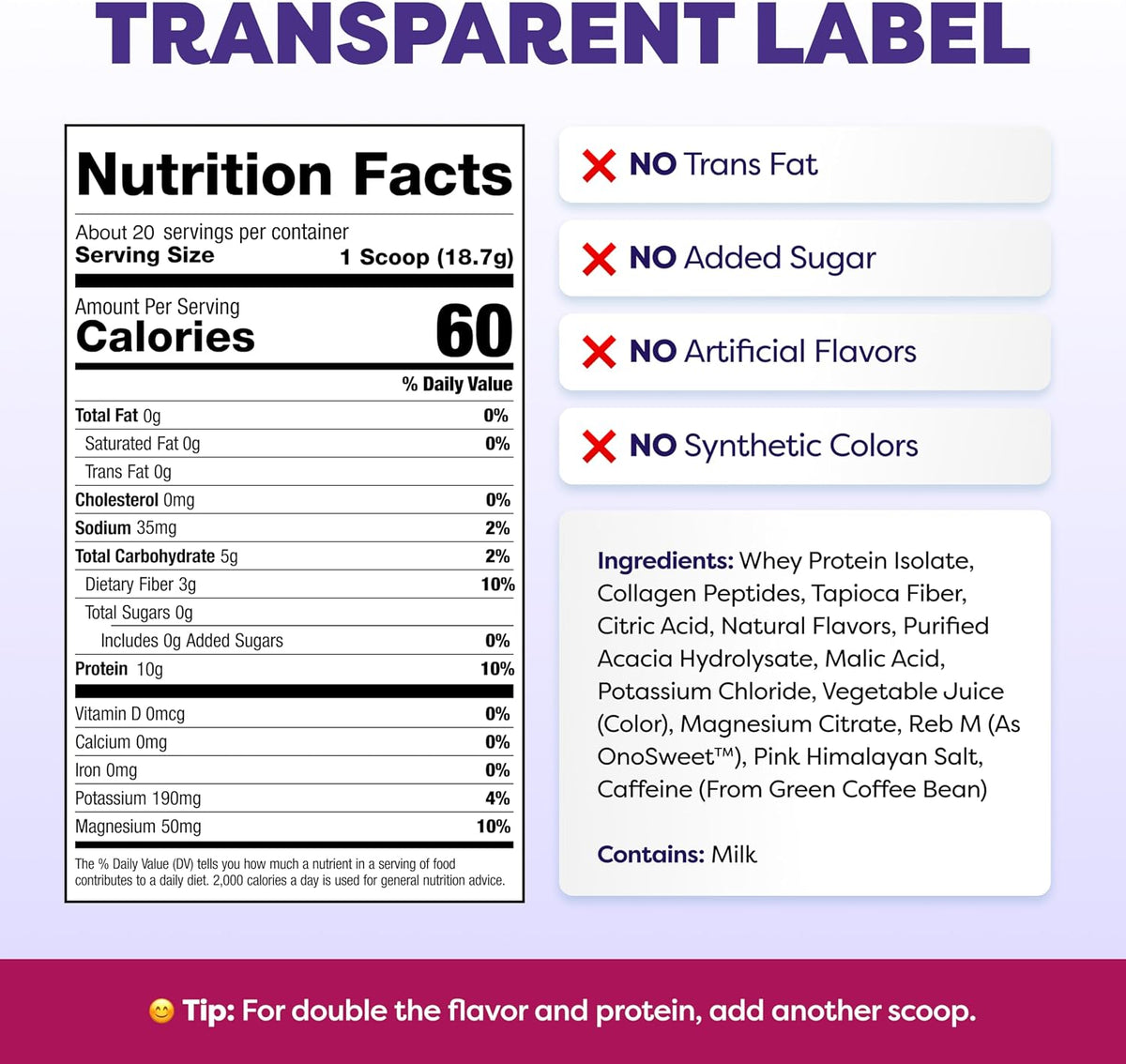 Javvy Clear Protein Refresher Drink Mix – 10g of Whey Protein and Collagen Peptides, Electrolytes Powder, Natural Flavors, 0g of Sugar, 45mg Caffeine, 20 Servings, Strawberry Berry Acai