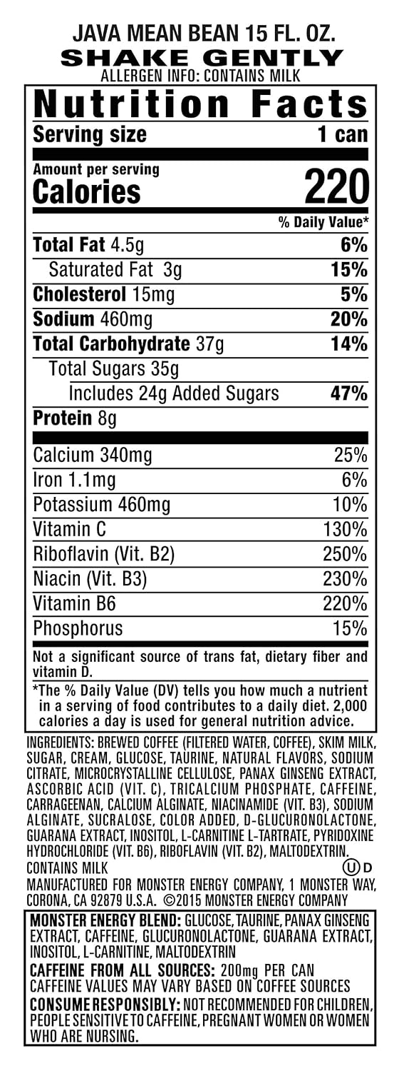 Monster Energy Java Monster Mean Bean, Coffee + Energy Drink, 15 Ounce | Pack of 12