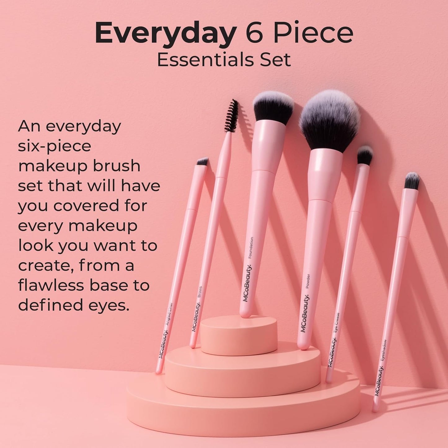 MCoBeauty Everyday 6 Piece Makeup Brush Essential Set, Soft Bristles, Full Face Brush Set, Sleek Organic Design