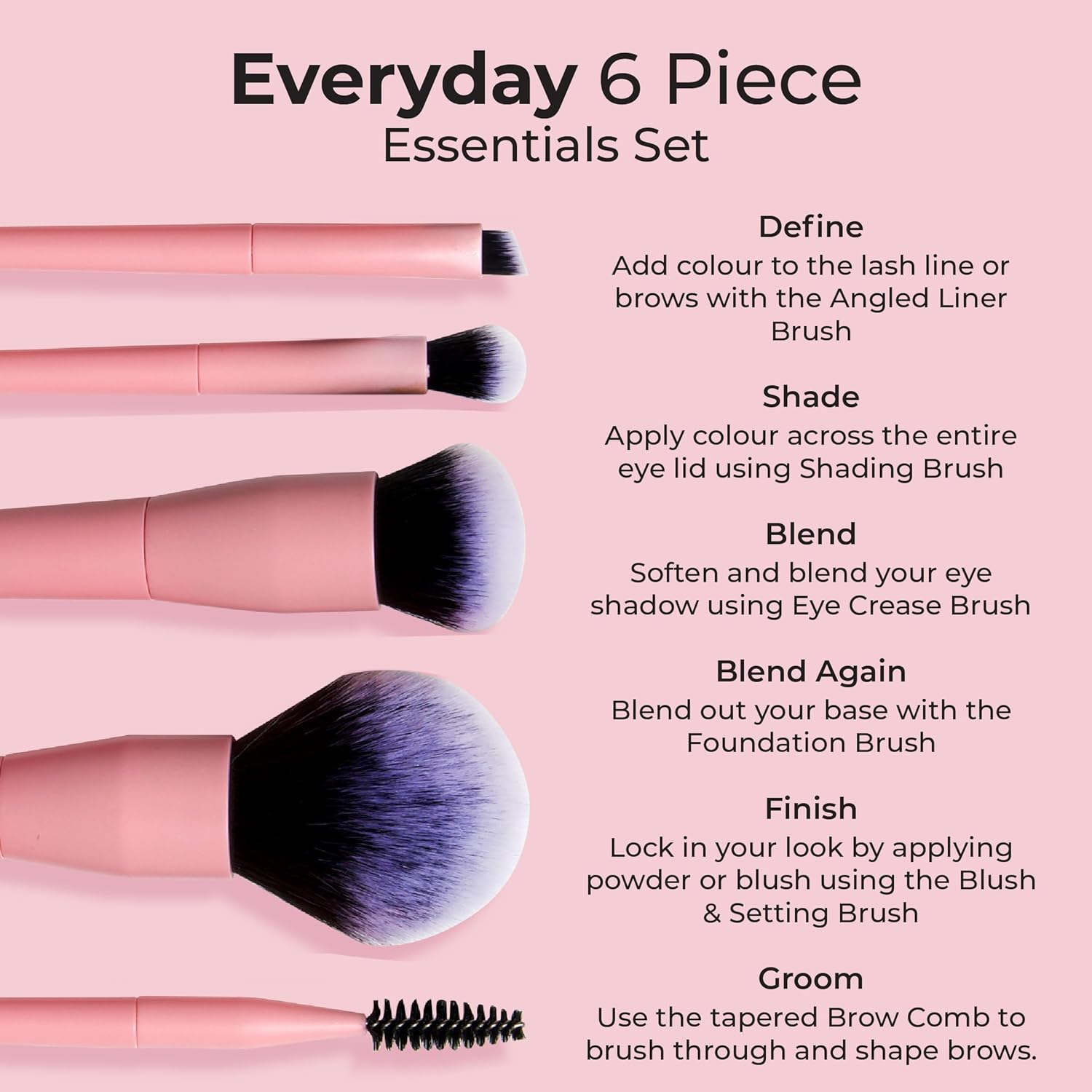 MCoBeauty Everyday 6 Piece Makeup Brush Essential Set, Soft Bristles, Full Face Brush Set, Sleek Organic Design