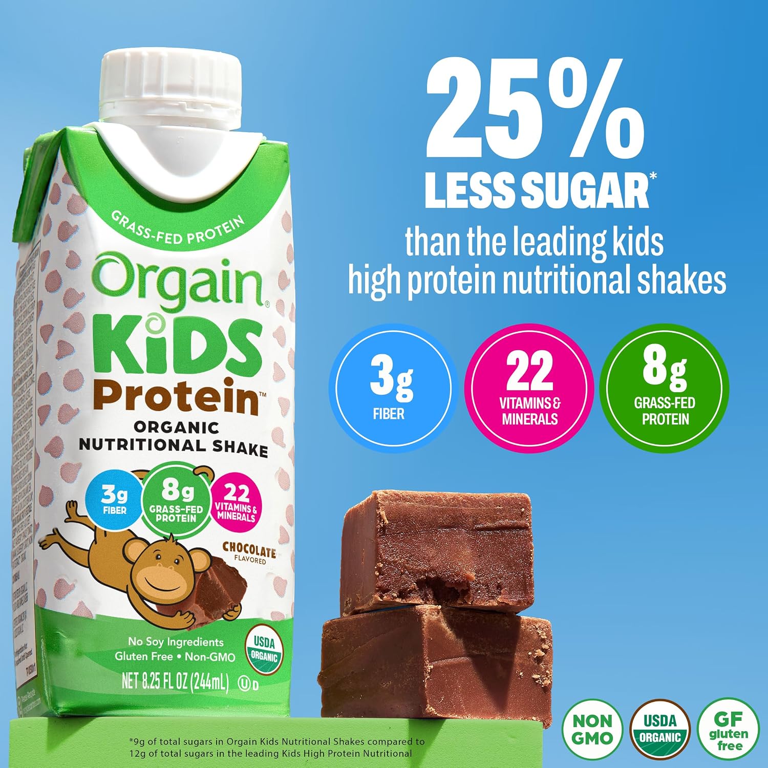 Orgain Organic Kids Nutritional Dairy Protein Shakes, Chocolate, Healthy Kids Snacks, 8g Grass-Fed Protein, 3g Fiber, 22 Vitamins & Minerals, No Soy Ingredients, Non-GMO, 8.25 Fl Oz, Pack of 12